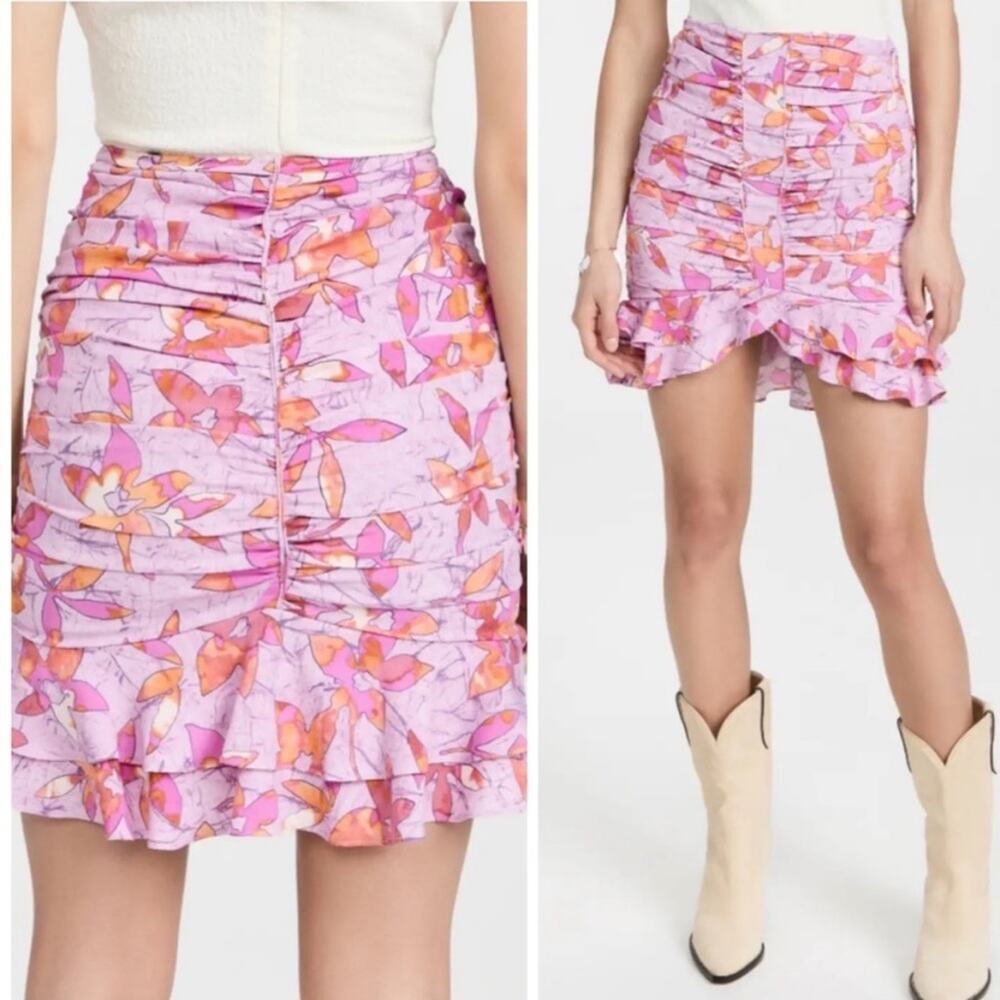 Isabel Marant Jupe Milendi Pink Floral Print Ruched Mini Skirt Sz 42 / US 10 NEW
